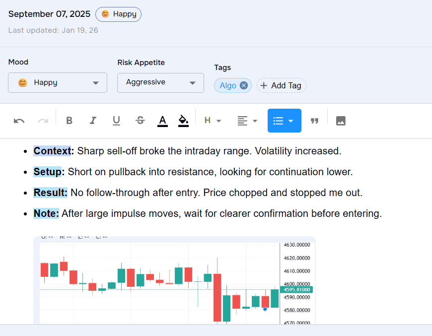 Rich trade notes with tags